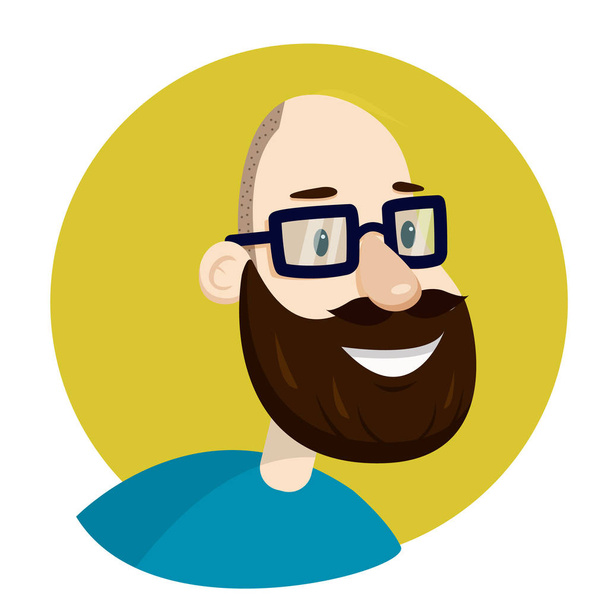 Man with glasses and beard . Bald man. - Vector, Image