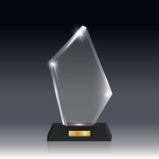 Realistische lege Vector acryl glazen trofee-Award donker grijs bg_3 - Vector, afbeelding