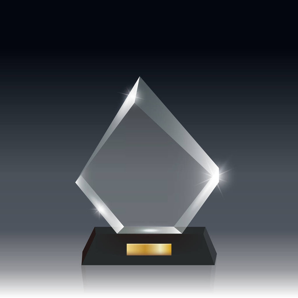 Realistische lege Vector acryl glazen trofee-Award donker grijs bg_5 - Vector, afbeelding