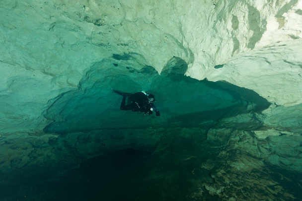 フロリダ州アメリカ合衆国をダイビング ダイバーの水中洞窟 - 写真・画像
