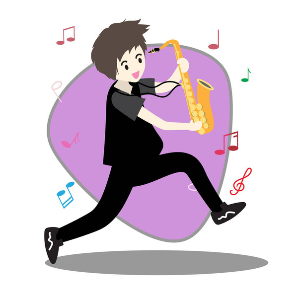 Молодий хлопчик грає Saxophone Щаслива музика Фонова ілюстрація персонажа Вектор в мультиплікаційному стилі
 - Вектор, зображення