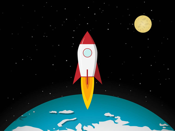 Rocket go to the moon from earth, vector - Vector, Image
