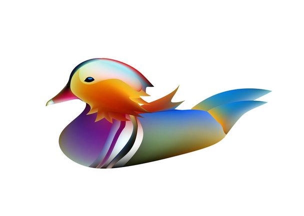 Divertida caricatura Pato mandarín. Elegante pato pájaro brillante
 - Vector, Imagen