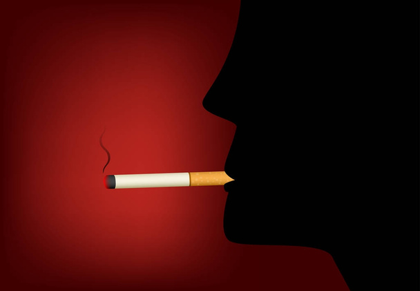 Smoking cigarette and male silhouette, vector - Vector, Image