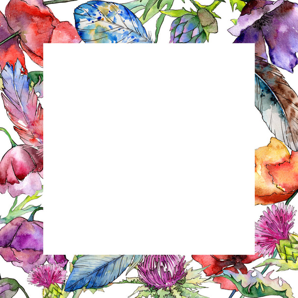 Wildflower thistle flower frame in a watercolor style. - Fotografie, Obrázek