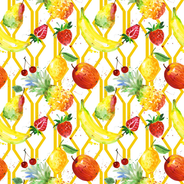 Eksoottinen koostumus villi hedelmiä kuvio akvarelli tyyli
. - Valokuva, kuva