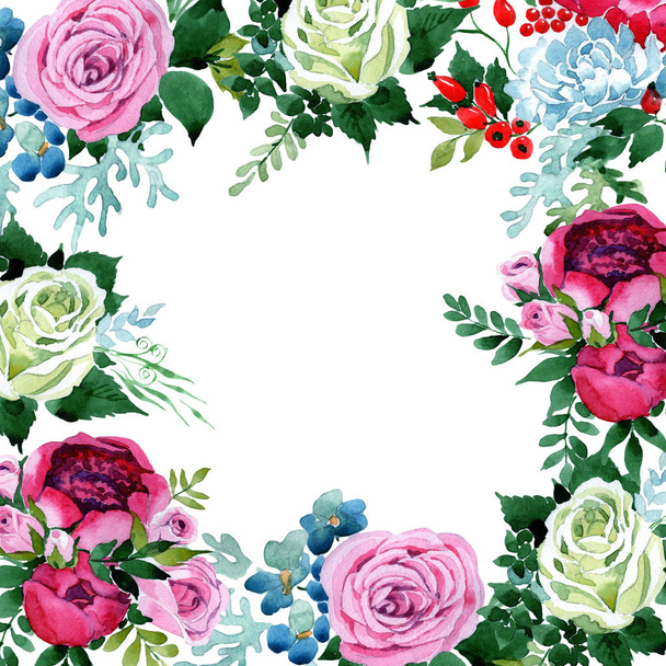 Bouquet flower frame in a watercolor style. - Fotoğraf, Görsel
