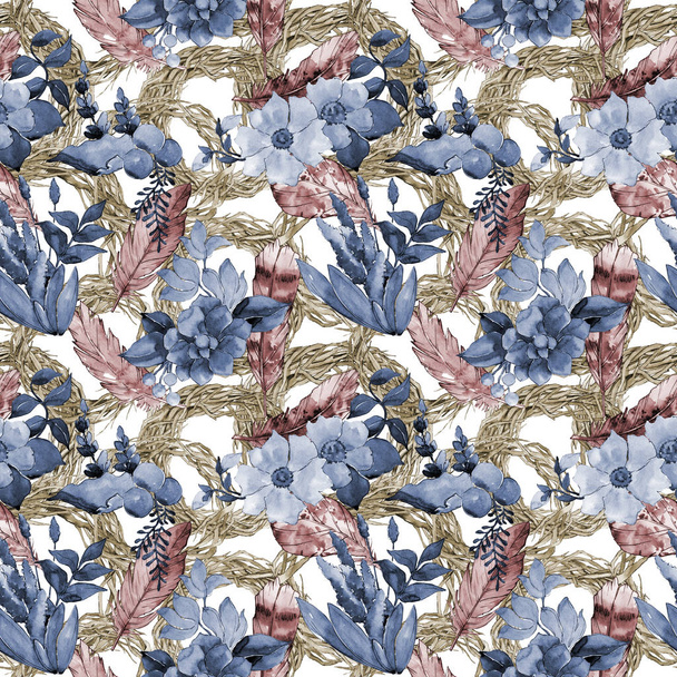 Tropical flower pattern in a watercolor style. - Foto, afbeelding