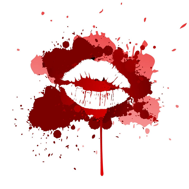 The texture of the kiss on the background of watercolor red spots. - Vector, Image