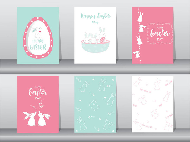 Ensemble de cartes de vœux de Pâques, modèle, lapins, œufs, illustrations vectorielles
  - Vecteur, image