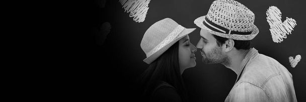 Composite numérique de Couple avec des cœurs de transition amoureuse de Saint-Valentin
 - Photo, image