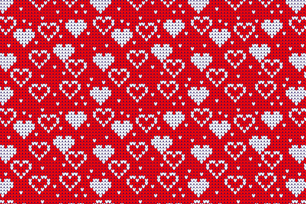 Seamless Knitted Pattern with hearts Background. - Vector, Image