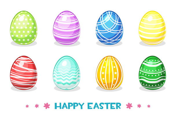 Cartoon Colored Easter eggs with different ornaments - ベクター画像