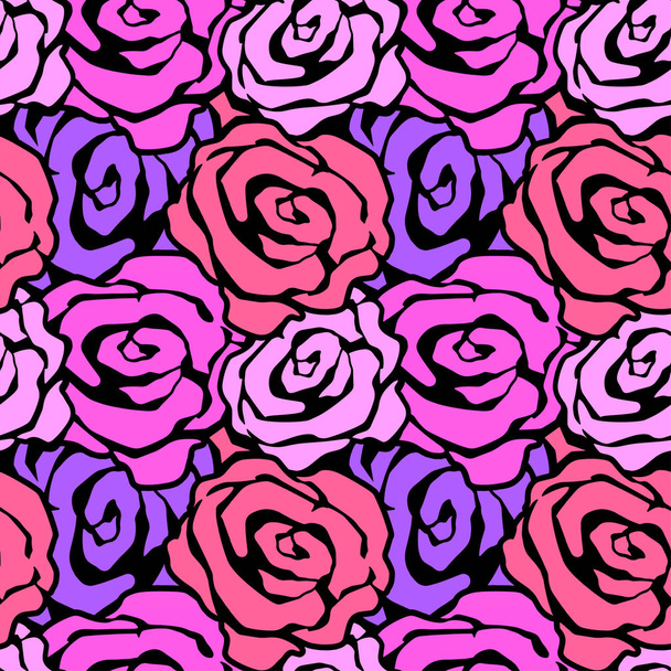 Rose flowers seamless hand craft expressive ink pattern. - Vector, Imagen