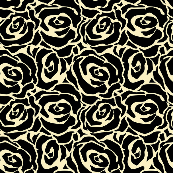 Rose flowers seamless hand craft expressive ink pattern. - Vektör, Görsel