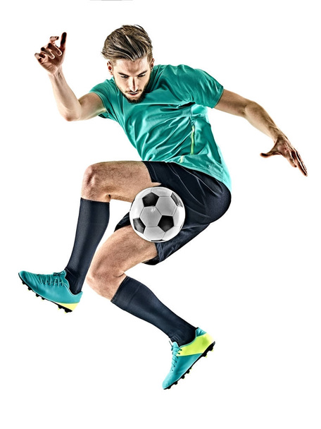 soccer player man jungling isolated white background - Foto, Bild