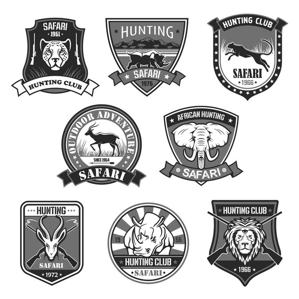 African safari animal hunting club badge set - Вектор,изображение