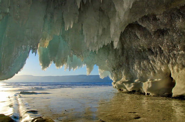 Russia. Eastern Siberia, lake Baikal. Ice caves of Olkhon island from the Small sea. - Photo, Image