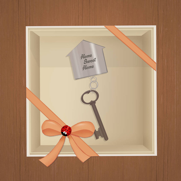 illustration of house key in the gift box - 写真・画像