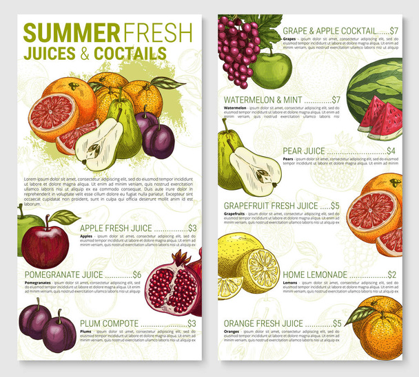 Vector menu sketch for tropical exotic fruit juices - Vector, Image