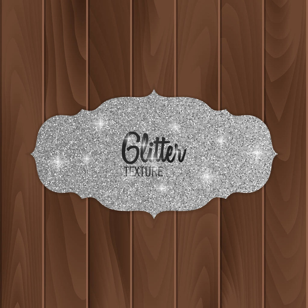 Zilver, glitter wenskaart op hout achtergrond, vectorillustratie - Vector, afbeelding