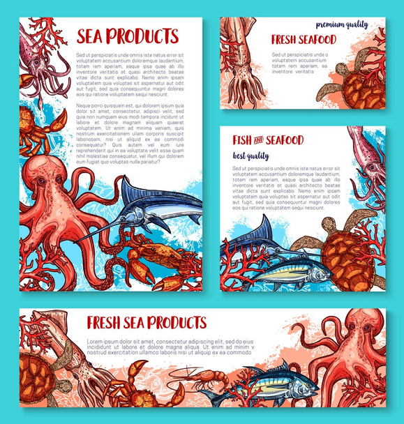 Vector seafood poster of sketch fresh fish - Vector, Image