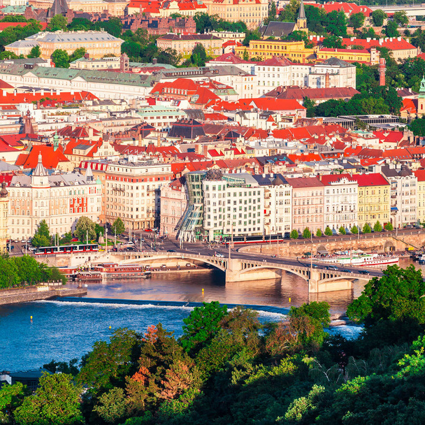 Panorama of the old Prague from the Petrin tower, Czech Republic. - 写真・画像