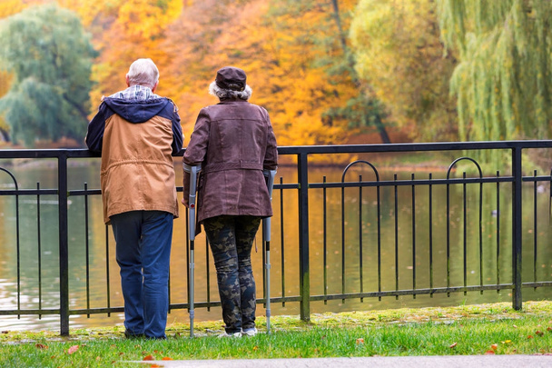 old couple in the park in autumn - Photo, Image