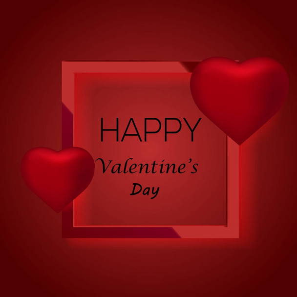 Открытка на день Святого Валентина с квадратной красной рамкой и сердечками. Вектор
 - Вектор,изображение