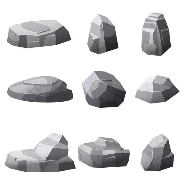 Conjunto de piedras rocas juegos, aplicaciones, estilo de dibujos animados, vector, ilustración, aislado
 - Vector, Imagen