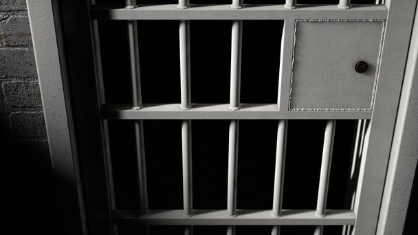刑務所のセルのドアと溶接の鉄の棒 - 写真・画像