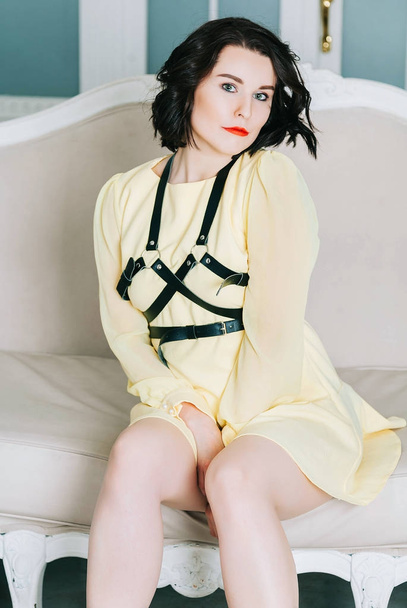 Young beautiful woman in yellow dress - Foto, Imagem