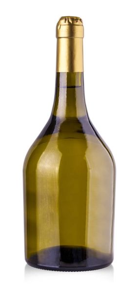 bottle of white wine on isolated reflective white background. - Photo, image