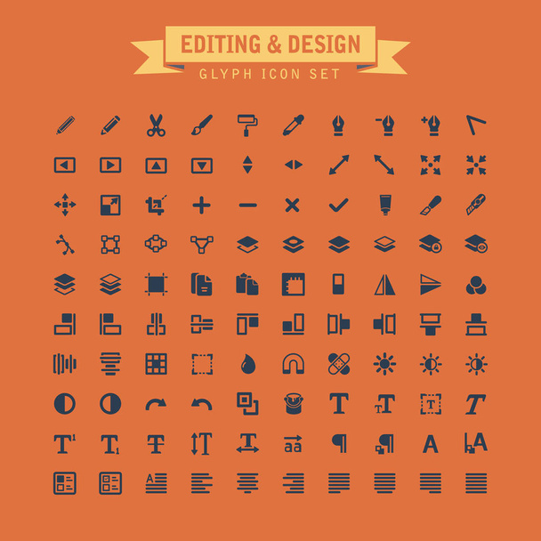 Editing And Design Glyph Icon Set. - Vector, Image