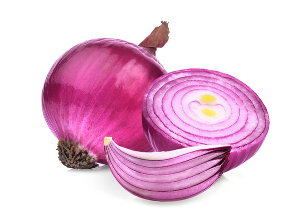 whole and half with slice of red onion isolated on white backgro - Photo, image
