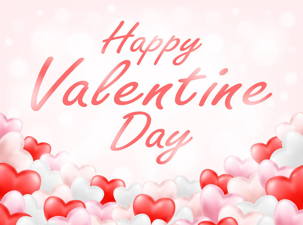 happy valentine day with pink red white heart - Vector, Image