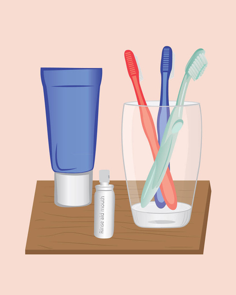 Bir cam ve diş fırçaları - Vektör, Görsel