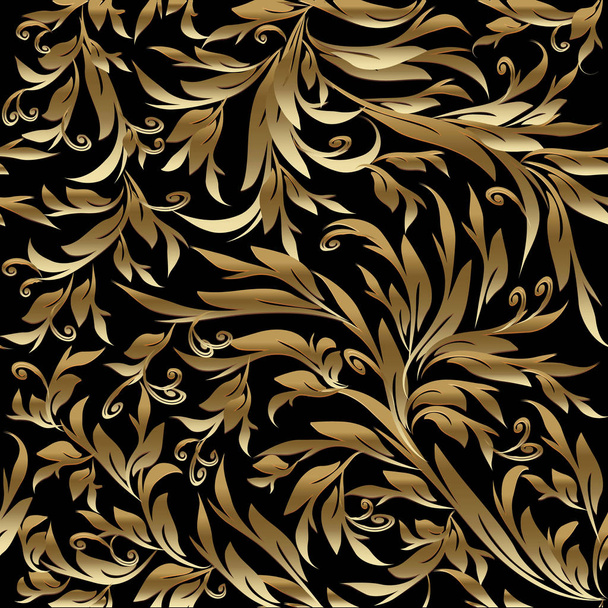 Foliage vintage gold vector seamless pattern.  - Vetor, Imagem