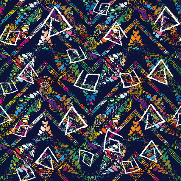 Tribal meander greek key colorful vector seamless pattern.  - Διάνυσμα, εικόνα