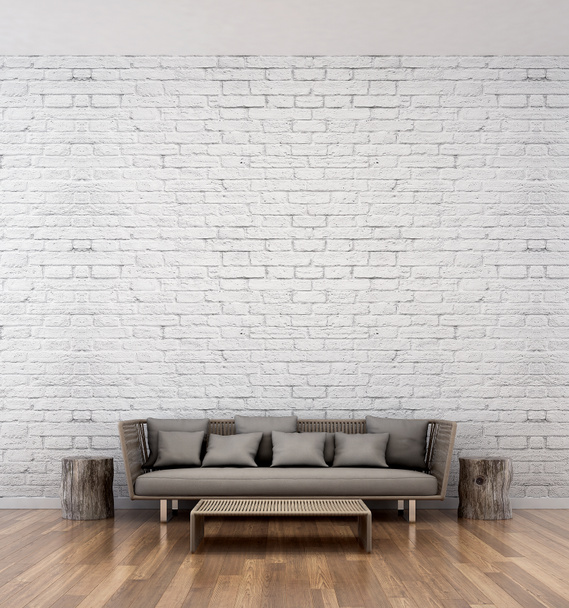 El diseño interior de la sala de estar moderna y la idea de fondo patrón de pared de ladrillo
  - Foto, imagen