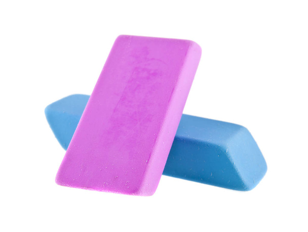 blue and pink eraser gum isolated on white background - Photo, Image