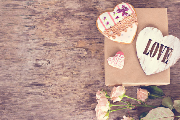 Cookie-k-szív, valentine, a Valentin-nap, anyák napja, ajándék, meglepetés, ajándék szív  - Fotó, kép
