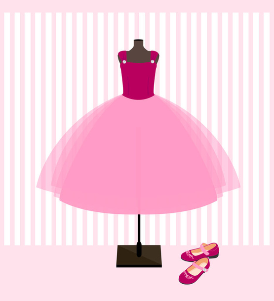 Vector pink girl's dress with shoes. - Vektor, kép