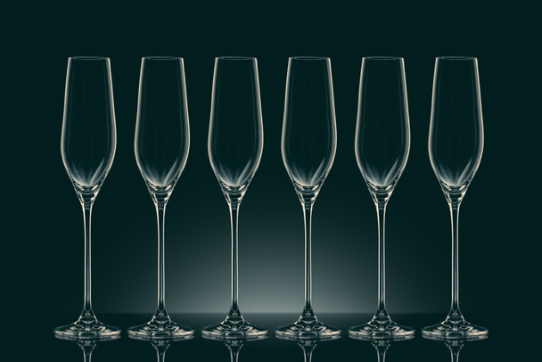 six empty clean glasses on black - Fotó, kép