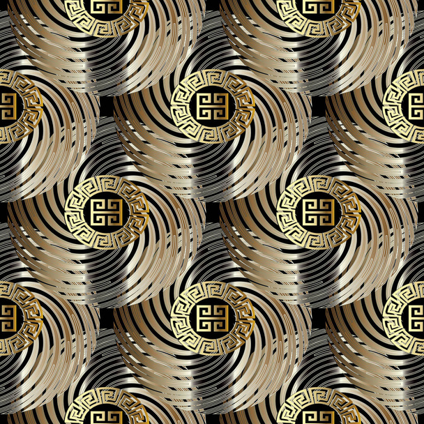 Radial circles seamless pattern. Meander greek key ornaments - Vector, Image