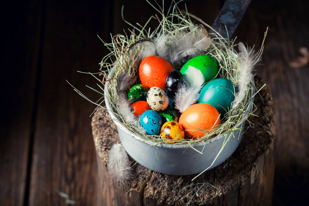 Closeup of eggs for Easter in the rustic cottage - Фото, зображення