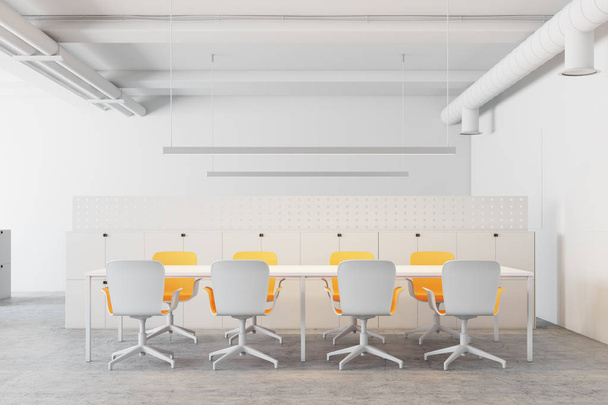 White meeting room, yellow chairs - 写真・画像