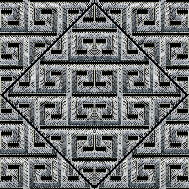Bordado meandro grego chave tapeçaria padrão sem costura
 - Vetor, Imagem