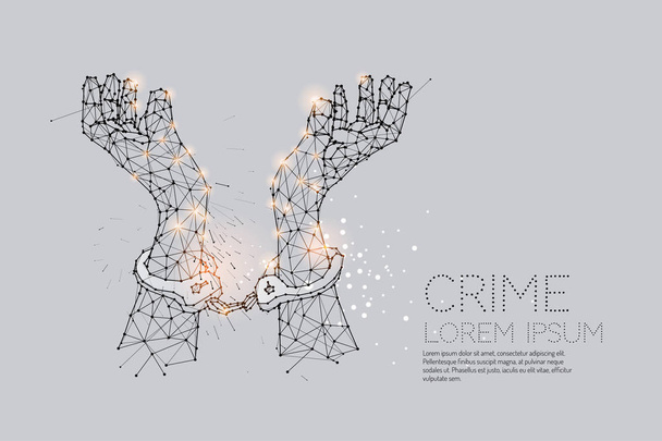 Частицы, геометрическое искусство, линия и точка руки с наручниками
 - Вектор,изображение