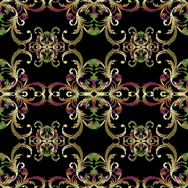 Floral vector embroidery seamless pattern in Baroque style - Vector, Image
